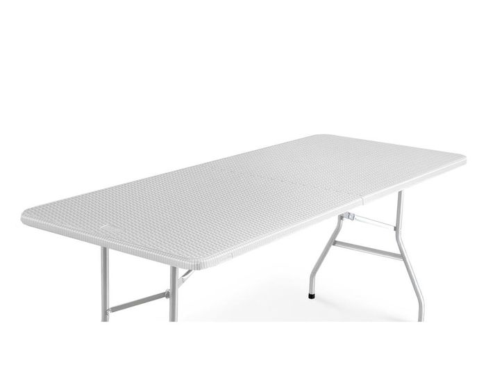 6ft Folding Table with White Rattan Patterned Top,180x70x74cm  Sturdy Metal Frame, Waterproof, Portable & Easy Assembly Ideal for Parties, BBQs, Camping (White Rattan)