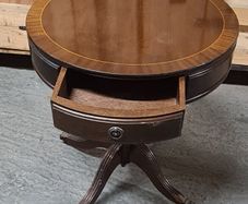 Classic Vintage Round Drum Table with Drawer and Castors