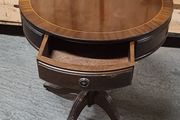 Classic Vintage Round Drum Table with Drawer and Castors