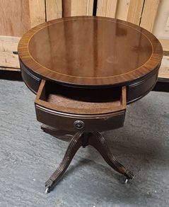 Classic Vintage Round Drum Table with Drawer and Castors