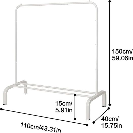 Metal Clothes Rail 110 CM Clothing Rack Rail Coat Rail with Bottom Rack for Clothes, Coats, Skirts, Shirts, Sweaters, White