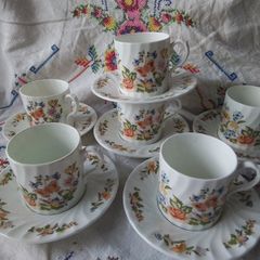 Six Aynsley Cottage Garden Coffee Cups&  Saucers