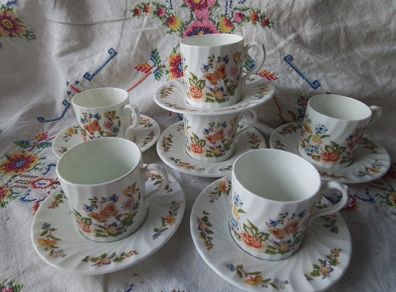 Six Aynsley Cottage Garden Coffee Cups&  Saucers