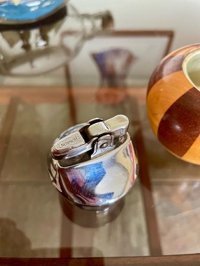 Ronson Carousel Vintage Table Lighter Mid Century Modern Wood Chrome England 1950s to 60s