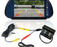 7'' Rear View Mirror Monitor+18IR LEDs Backup Camera Kit 10m for Trailer Caravan