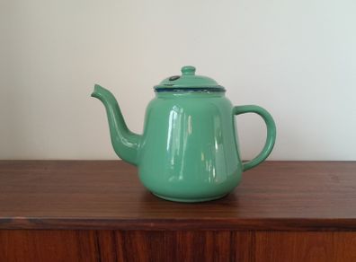 Vintage Duck Egg Green Enamel Tea Pot