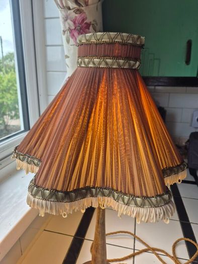 Lamp 1920s Vintage pleated silk shade solid oak base Table lamp
