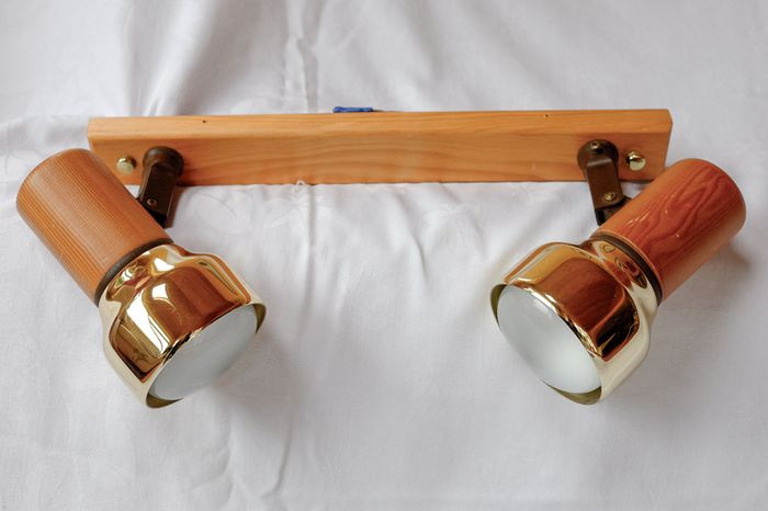 Two Vintage Wall or Ceiling Mounted Double Light Fittings with Poseable Lamps
