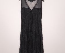 Miss June Black Floral Lace & Sheer Polka Dot Mesh Tiered Sleeveless Midi Dress 12UK/40EU
