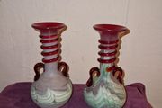 1960's pair Spanish Lafiore Scavo glass vases