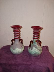 1960's pair Spanish Lafiore Scavo glass vases