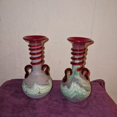 1960's pair Spanish Lafiore Scavo glass vases