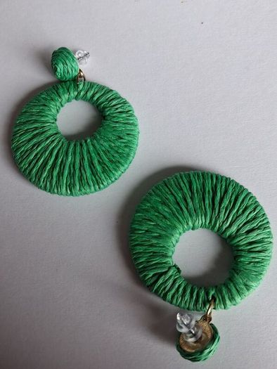 Grass Green Raffia Woven Stud Hollow Out Woven Hoop Earrings