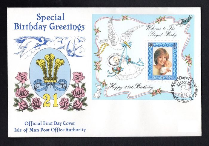 1982 Isle of Man The Anniversary of the Birth of Prince William Commemorative Stamp Miniature Sheet First Day Cover (FDC)