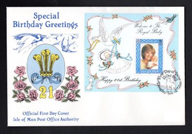 1982 Isle of Man The Anniversary of the Birth of Prince William Commemorative Stamp Miniature Sheet First Day Cover (FDC)