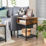 Bedside table, side table with open compartment and lattice tray, living room, bedroom, easy construction, space-saving, industrial design, vintage, dark brown Image 2