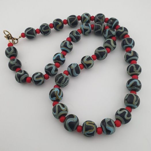 Antique Venetian Style Zigzag Pattern & Venetian WhiteHeart Glass Beads Necklace