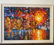 Leonid Afremov Foggy Harbor Oil on Board
