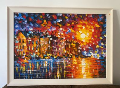 Leonid Afremov Foggy Harbor Oil on Board