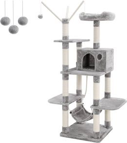 FREE EXPRESS SHIPPING Cat Tree, Cat Condo with Hammock, Perch, Cat Tower, Light Grey