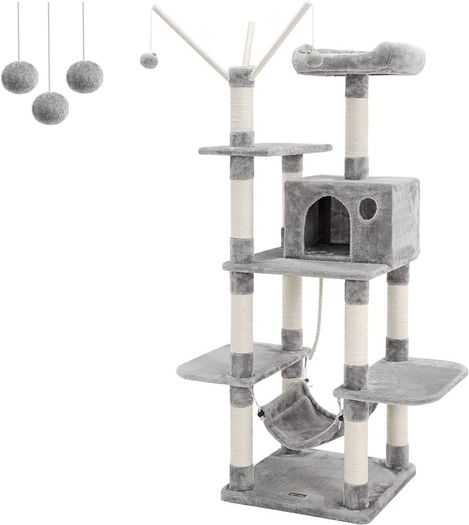 Cat Tree, Cat Condo with Hammock, Perch, Cat Tower, Light Grey