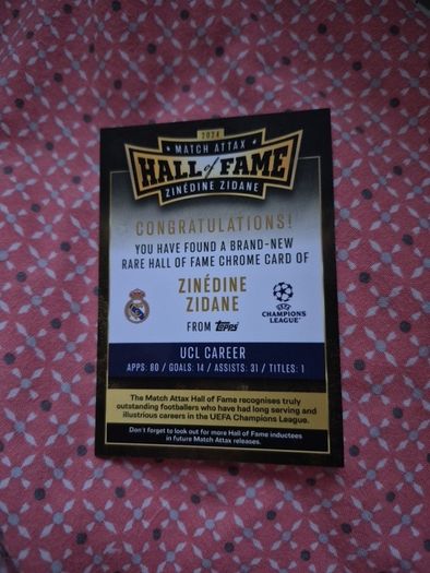 2024 Match Attax Zinedine Zidane Hall of Fame Card