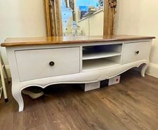 Media Console Unit / Sideboard, Vintage French Style, White and Solid wood