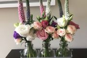 3 Piece Glass Vase Set and Metal Holder