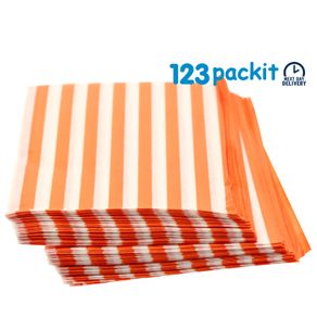 Job Lot of 200 pcs Orange stripe sweet bags 5x7" ideal for candy weddings parties candy cart shop small retails and sweet shops SIZE 5x7 inches