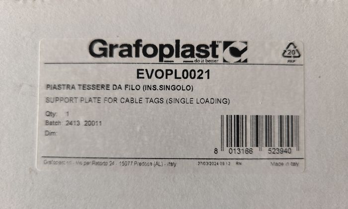 NEW Grafoplast EVOPL0021 Feed Plate