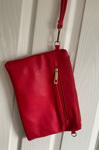 Never used  Red/ dark orange colour with gold beads and silver glitter details