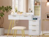 Dressing Table with LED Mirror, Drawers & Stool White & Gold