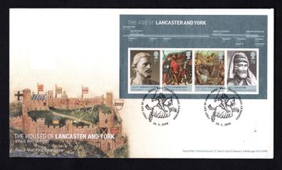 2008 Great Britain The Houses of Lancaster & York Stamps Commemorative Stamps Miniature Sheet addressed First Day Cover (FDC) with Edinburgh pictorial cancel