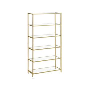 Gold Shelf Tempered Glass Transparent Metallic Gold Bookcase storage