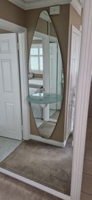 Tall Glass Hall Mirror with Shelf