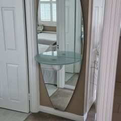 Tall Glass Hall Mirror with Shelf
