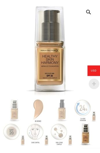 Max Factor Healthy Skin Harmony Liquid Foundation With SPF - Shade - 80 Bronze - Size - 30ml - RRP - 16.95