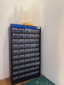 Small parts storage cabinet 300x135x525mm, Wall mountable, extra boxes