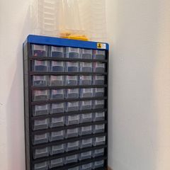 Small parts storage cabinet 300x135x525mm, Wall mountable, extra boxes