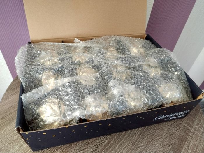 Box of x12 Gold Speckle Geometric Style Glass Christmas Baubles