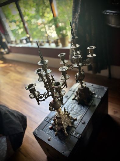 Large brass antique candelabra's pair