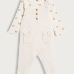 Brand New Baby Bear Bodysuit and Knitted Dungaree Set in White