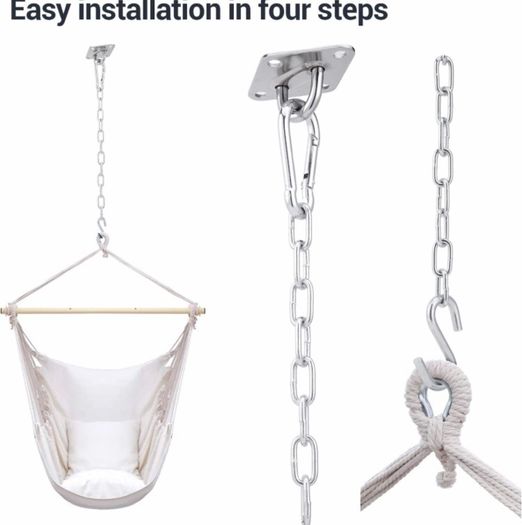 Swing Chair with Hardware Kit: Ohuhu XL Portable Hanging Chairs with 2 Cushions Detachable Metal Support Bar Side Pocket for Indoor Outdoor, Hammock Chair for Patio Bedrooms Teen Girls Room Decor (MULTIPLE COLOURS)