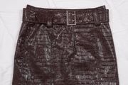 Miss Selfridge Dark Brown Faux Leather Croc Embossed Belted Mini Skirt 8UK/36EU
