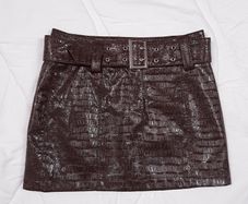 Miss Selfridge Dark Brown Faux Leather Croc Embossed Belted Mini Skirt 8UK/36EU