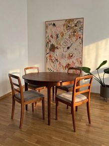 Mid Century Round Extending Dining Table & 4 G Plan Teak Chairs