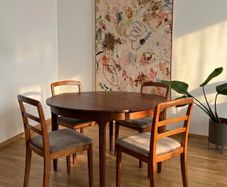Mid Century Round Extending Dining Table & 4 G Plan Teak Chairs
