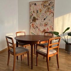 Mid Century Round Extending Dining Table & 4 G Plan Teak Chairs