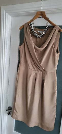 LK BENNETT 100% Silk Tan Cowl neck dress Sz 14 UK (Fit 14-16UK) - Rrp 225 (New)