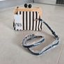 Zara Canvas Striped Wooden Clutch Bag in cream/black Image 9